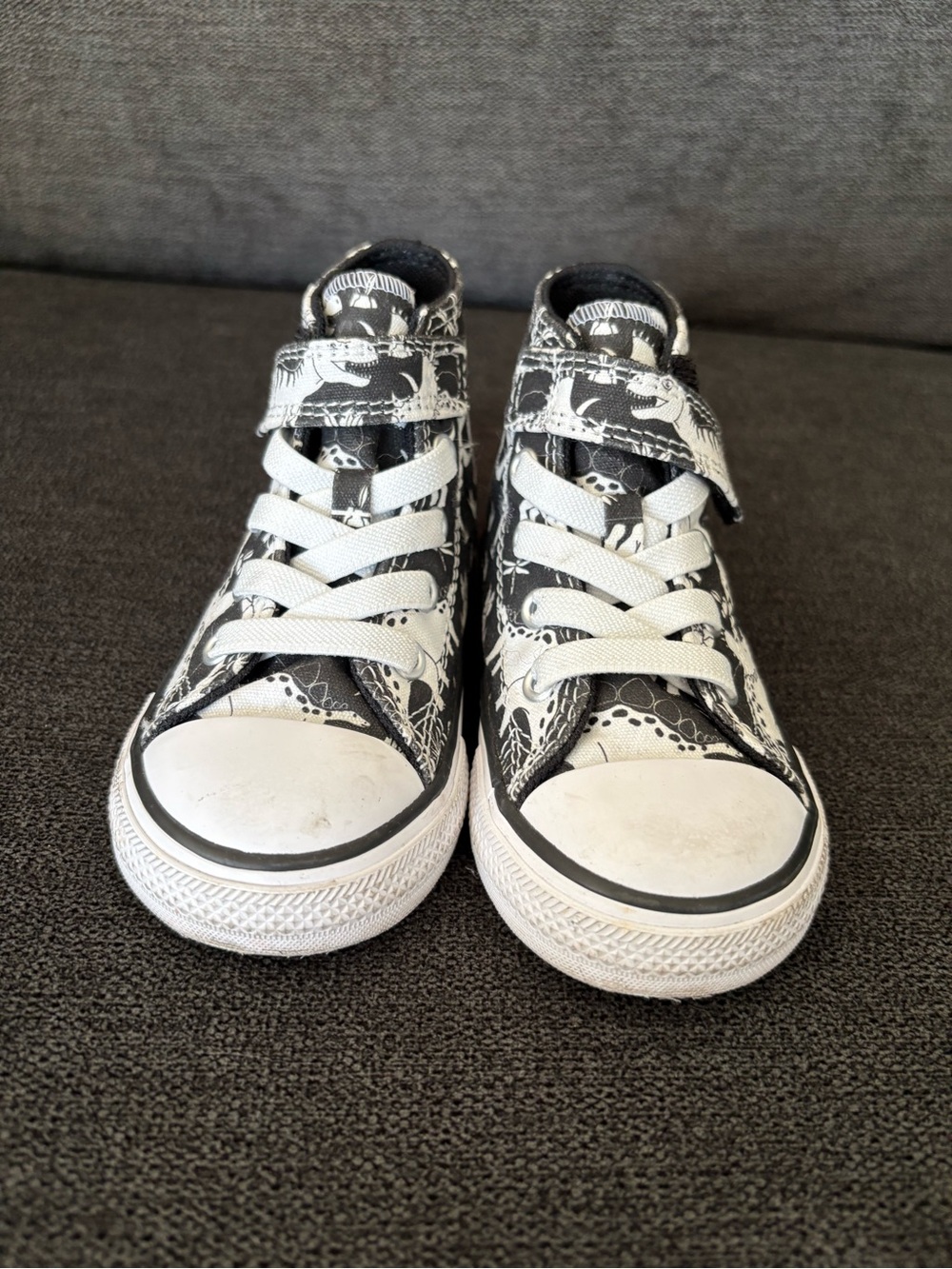 Converse Black and White Kids High-Top Sneakers with Dino Print